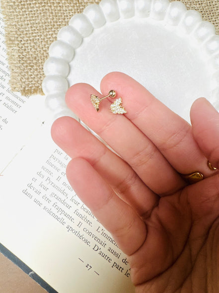 Zircon butterfly ball back earring