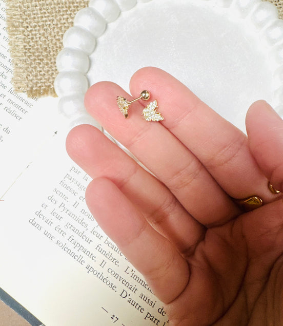 Zircon butterfly ball back earring