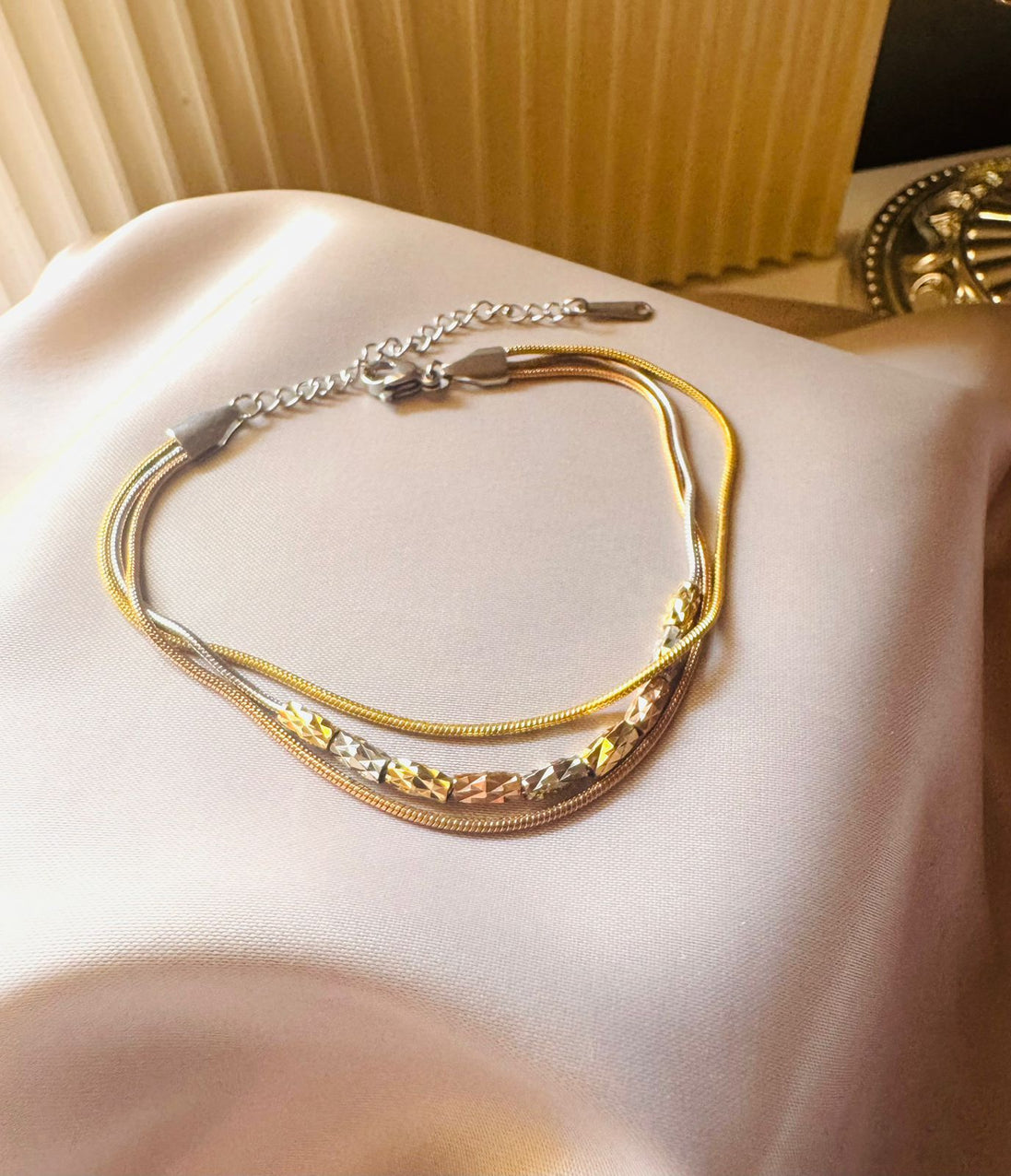 3 layer silver & rose gold bracelet