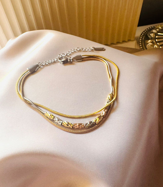 3 layer silver & rose gold bracelet