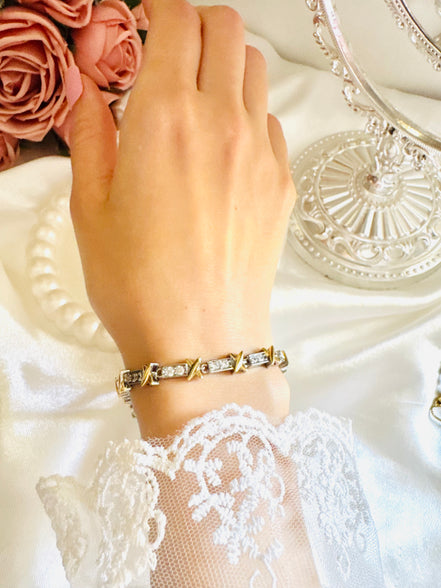 X gold & silver zircon bracelet
