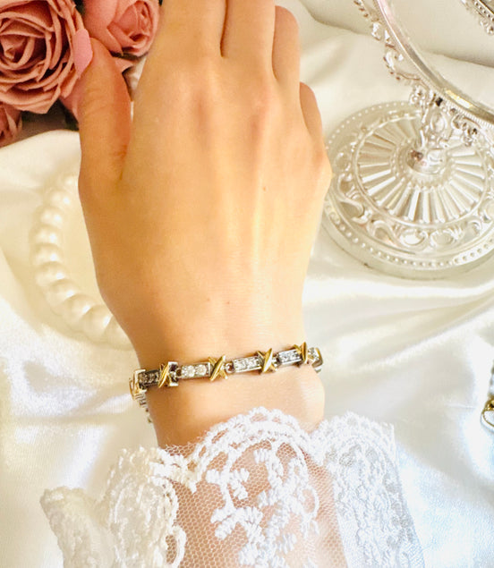 X gold & silver zircon bracelet