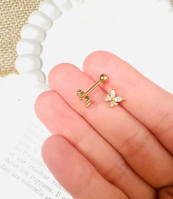Gold butterfly ball aback earring