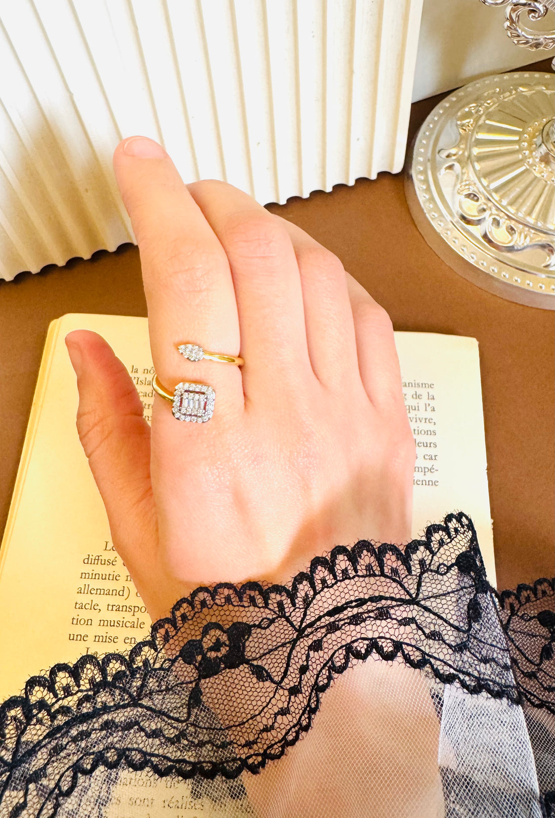 New double zircon ring (free size)
