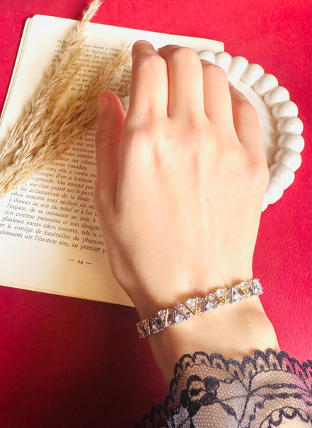 Silver & gold zircon triangle bracelet