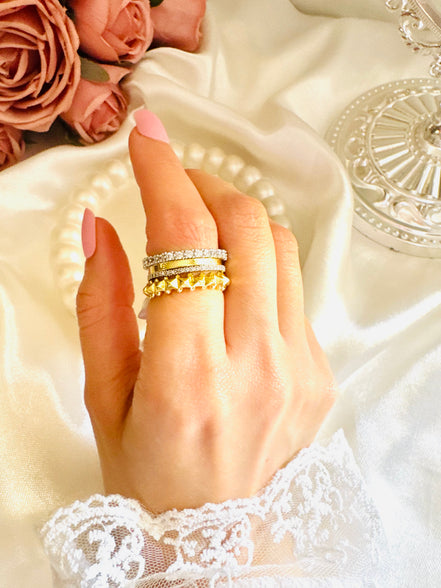 Four layer silver & gold ring