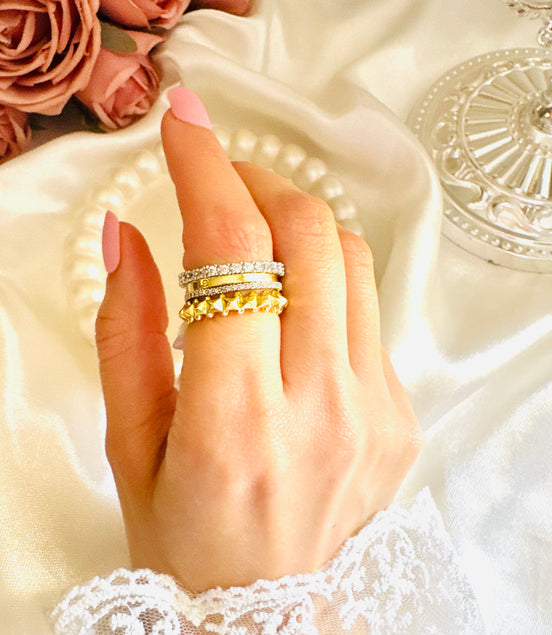 Four layer silver & gold ring