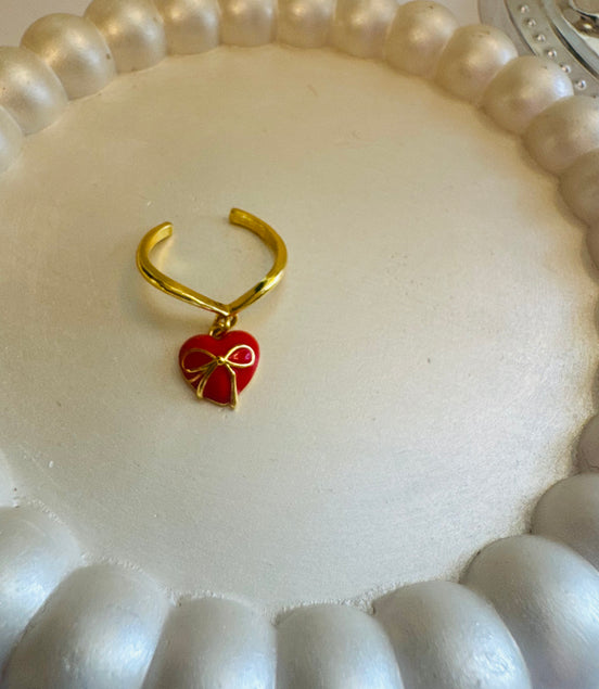 Red heart ring free size