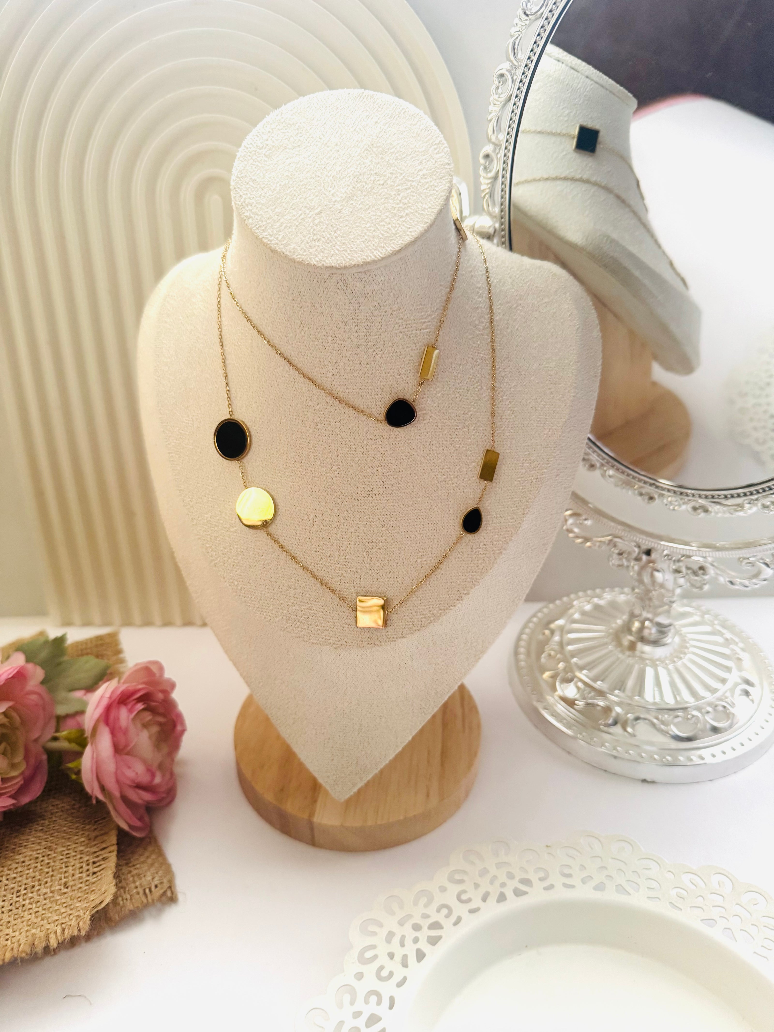 Gold & black long necklace
