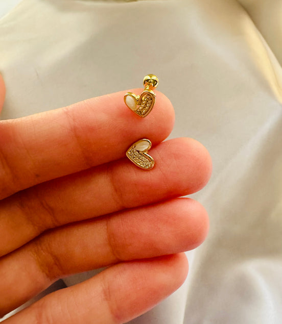 White & zircon heart ball back earring