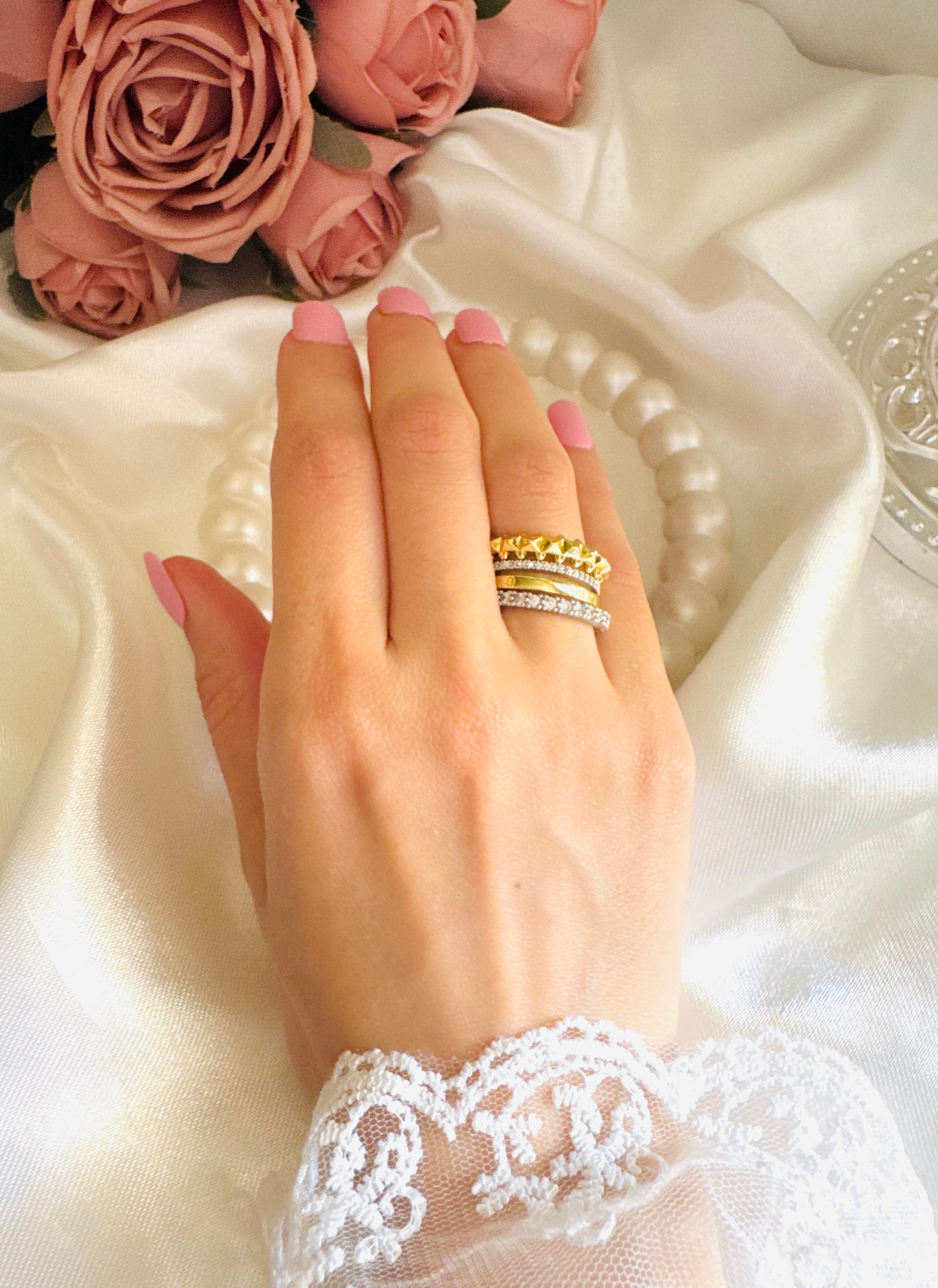 Four layer silver & gold ring