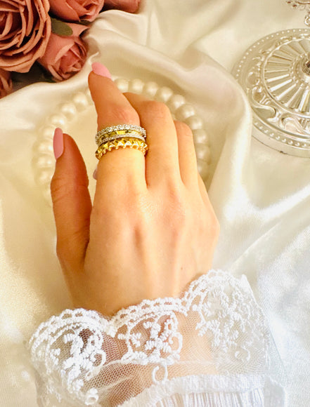 Four layer silver & gold ring