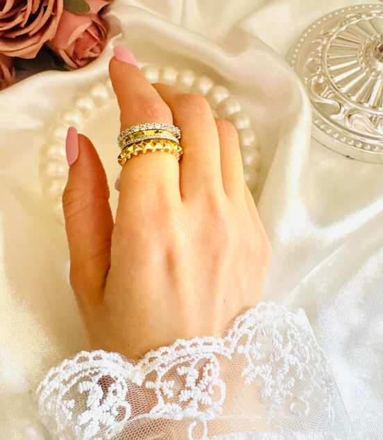 Four layer silver & gold ring