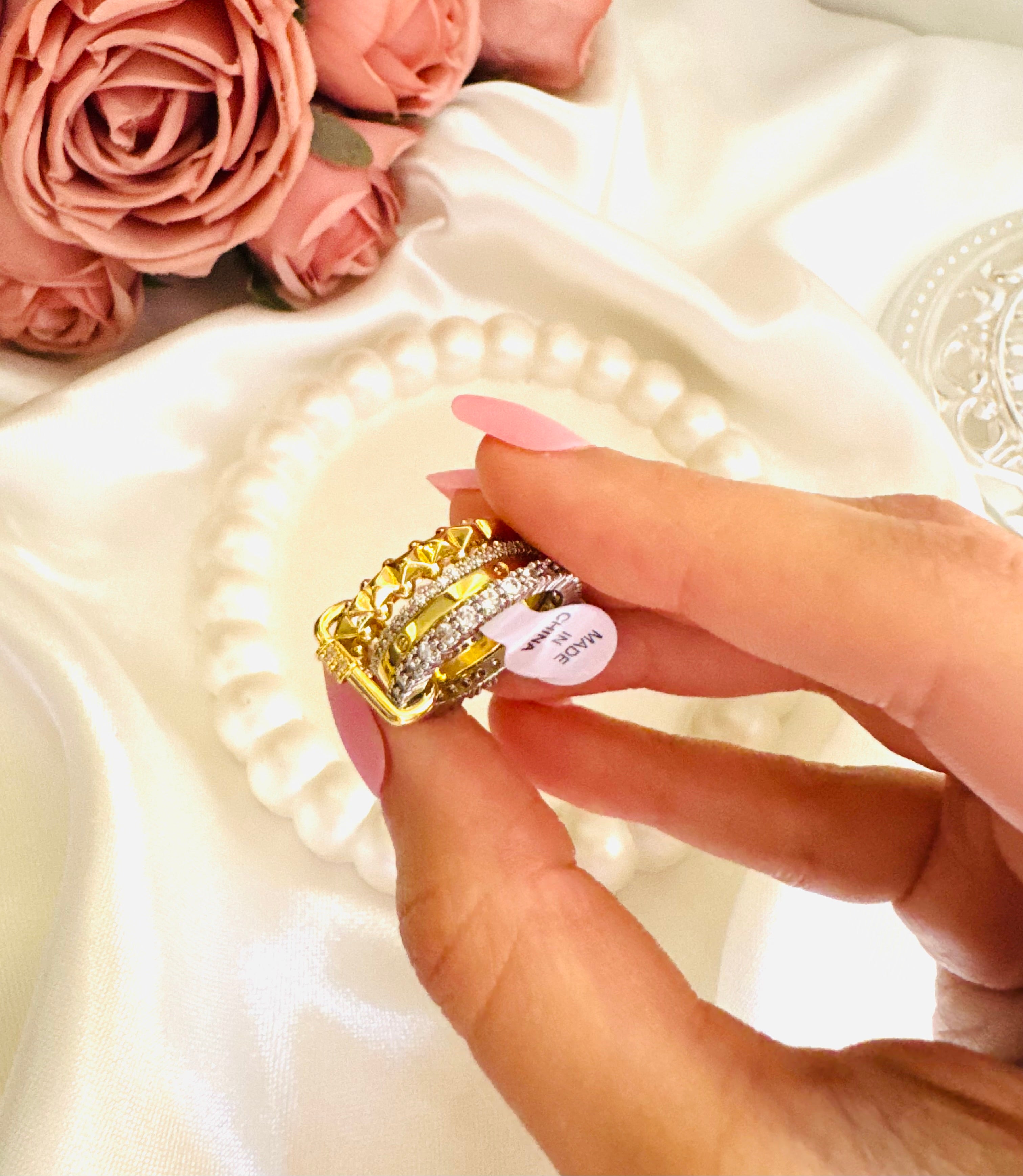 Four layer silver & gold ring
