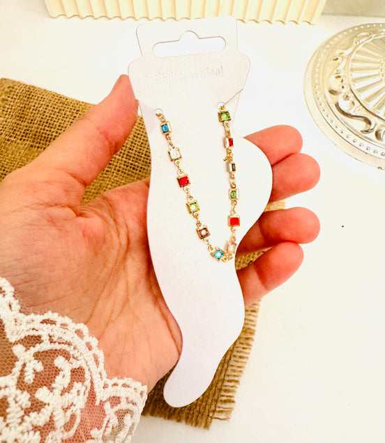 Rainbow square anklet