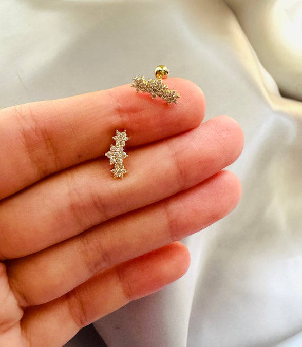 3 flowers ball back earring