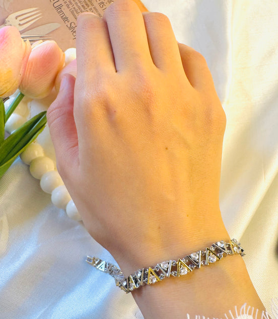 Silver & gold zircon triangle bracelet