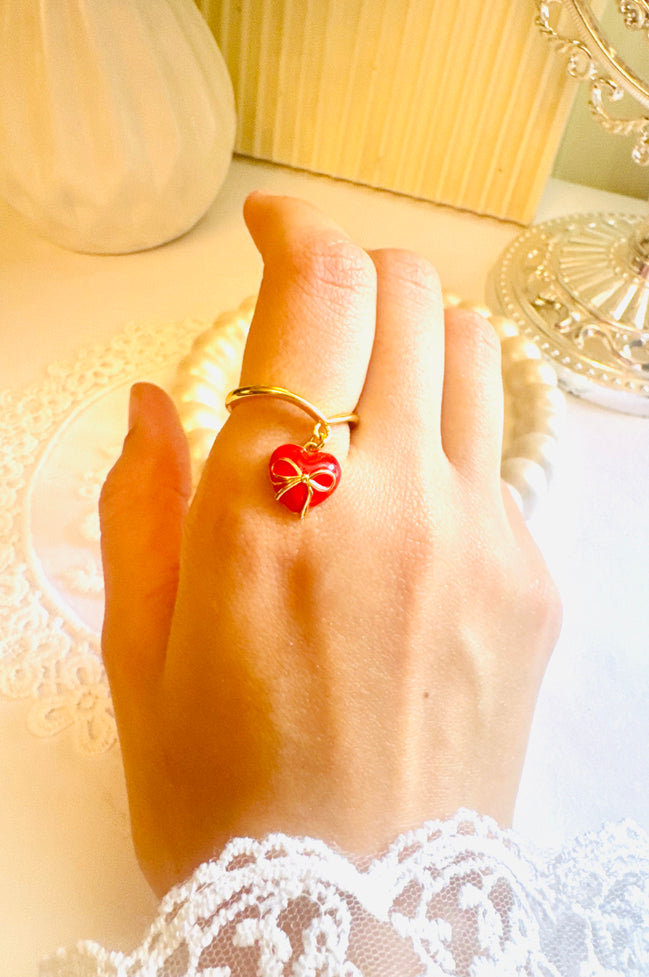Red heart ring free size