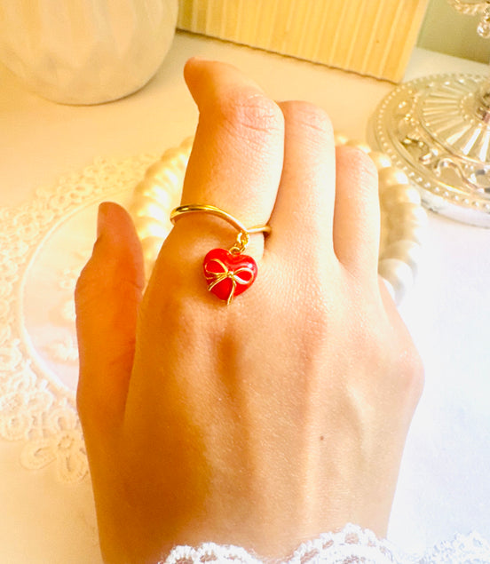 Red heart ring free size