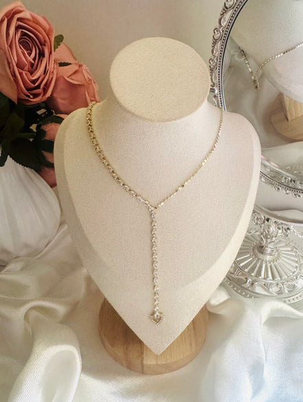 Long heart tennis necklace