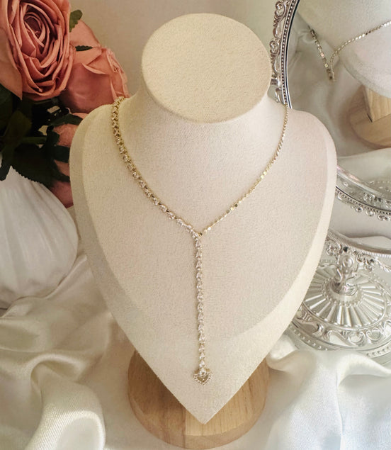 Long heart tennis necklace
