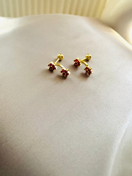 Pink flower ball back earring