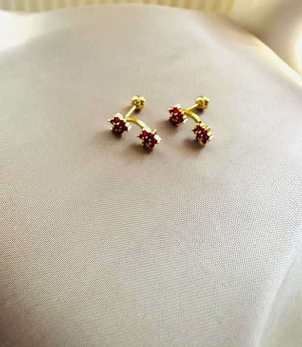 Pink flower ball back earring