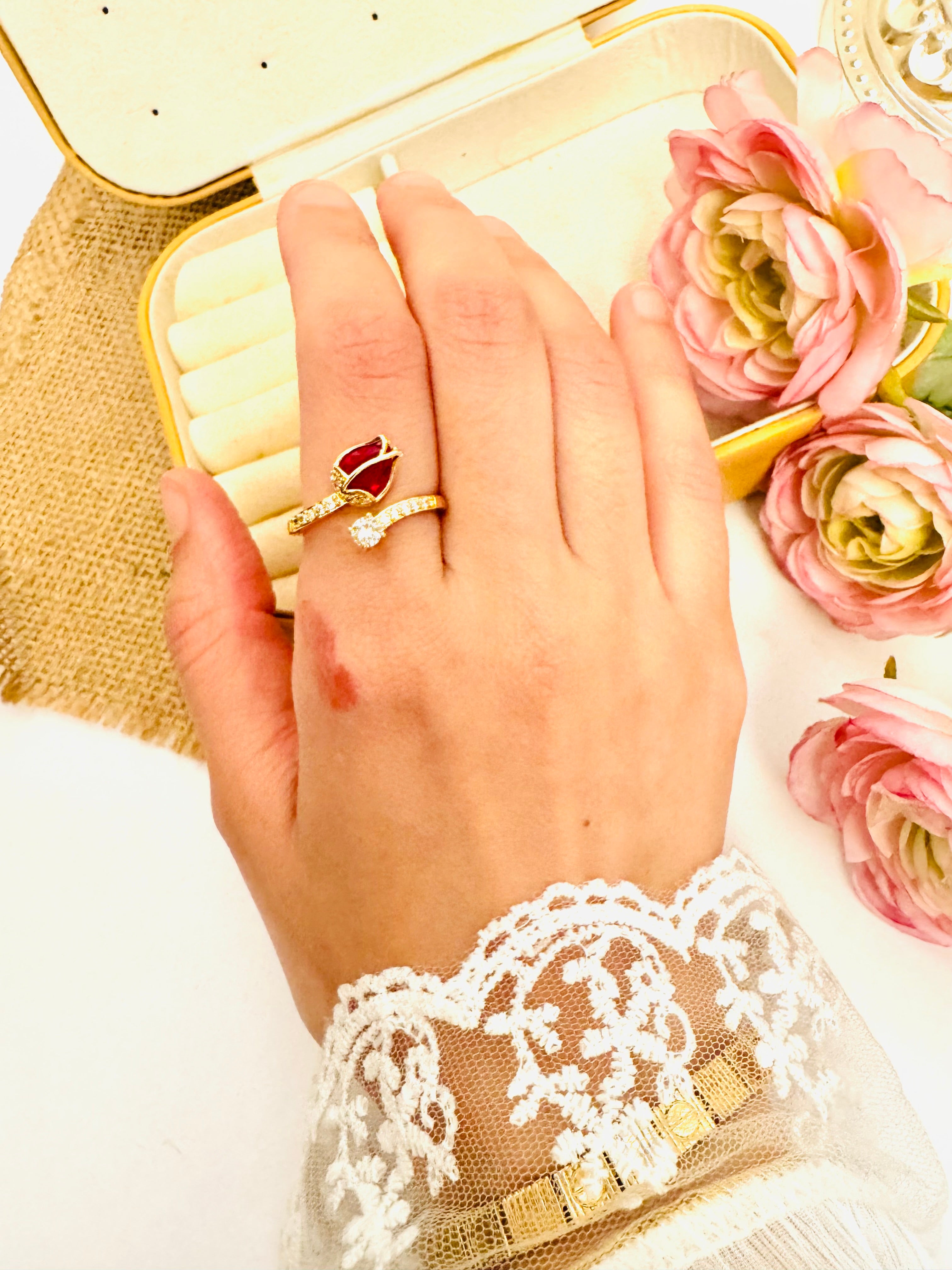 Red tulip ring free size