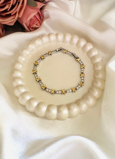 X gold & silver zircon bracelet