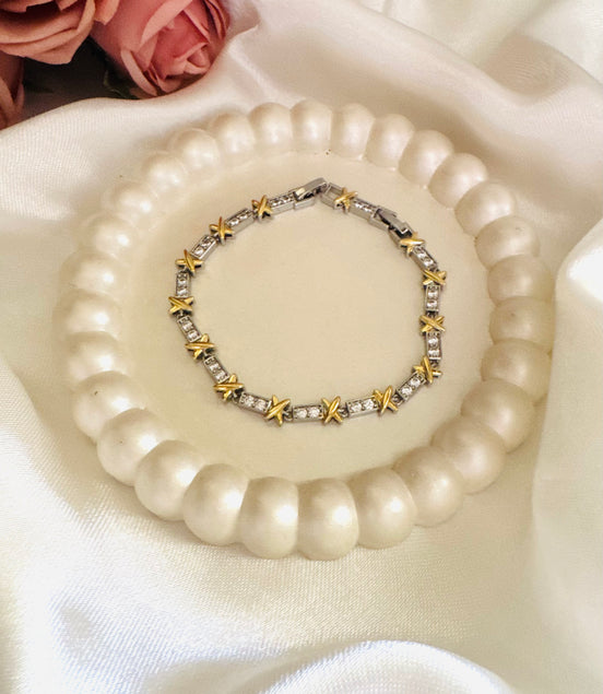 X gold & silver zircon bracelet