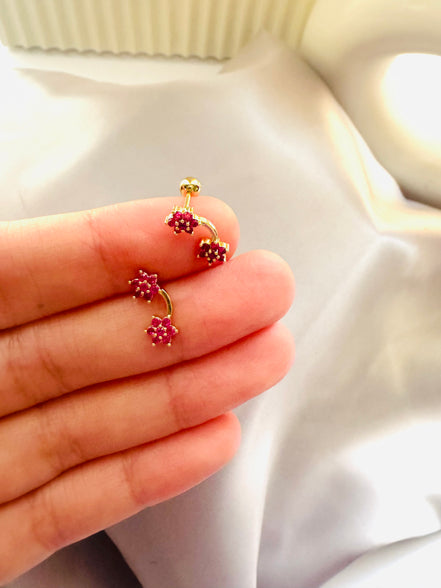 Pink flower ball back earring