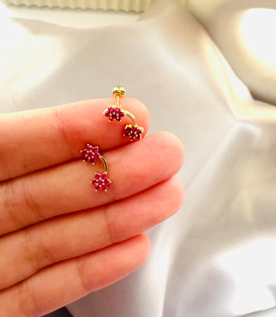 Pink flower ball back earring