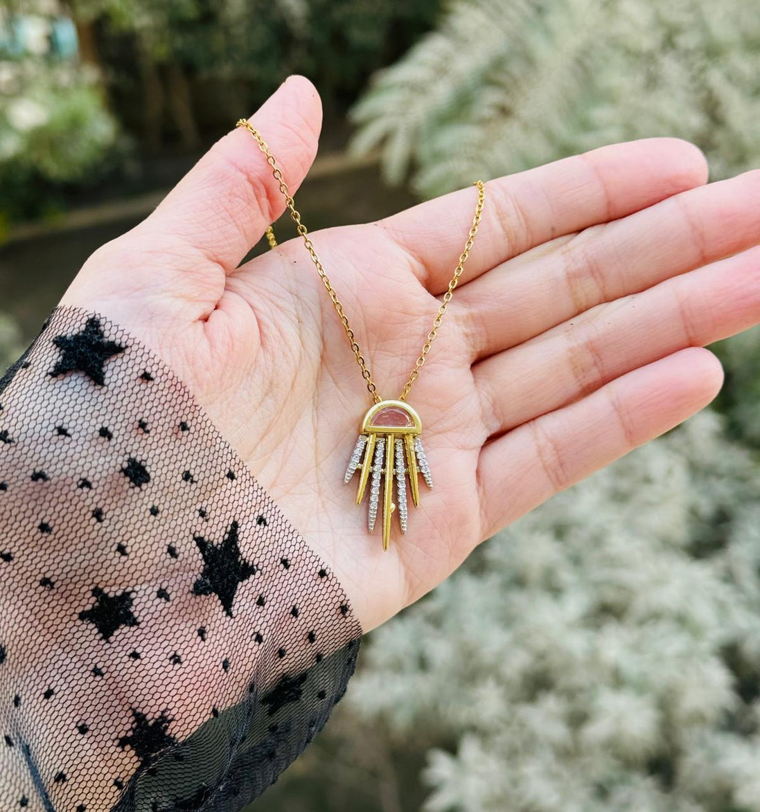 Pink zircon necklace