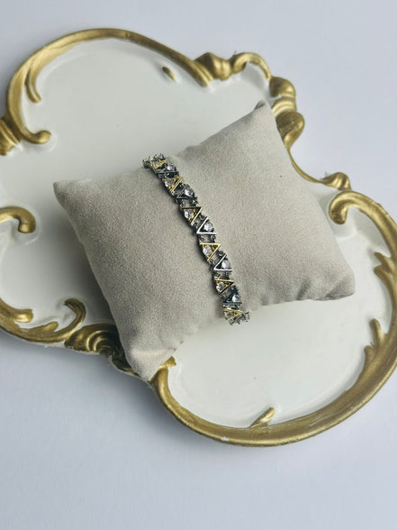 Silver & gold zircon triangle bracelet