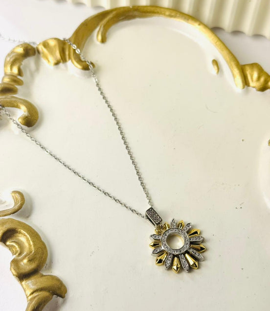 gold & silver sunflower necklace