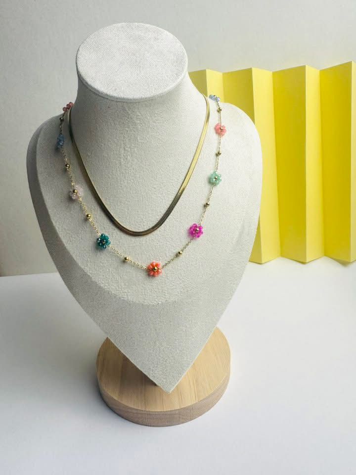 double colorful flowers necklace
