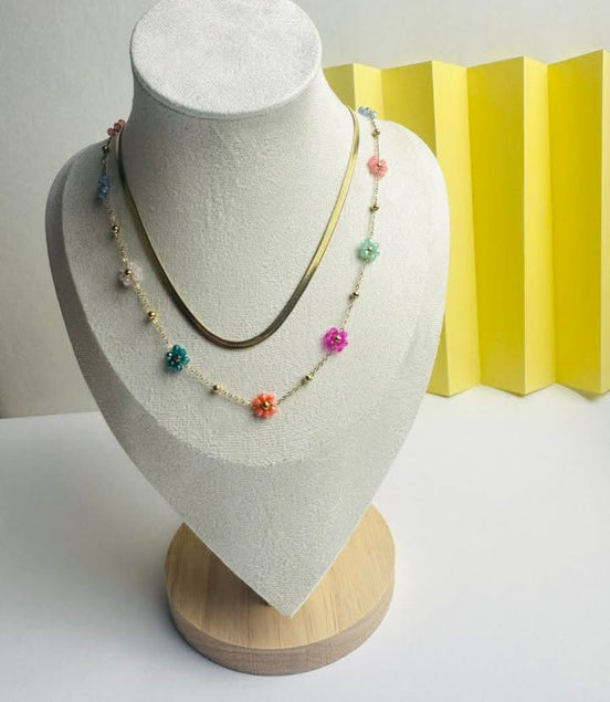 double colorful flowers necklace