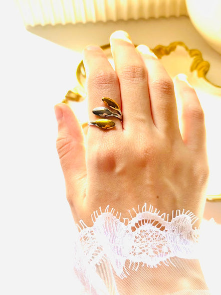 Leafs silver & gold ring