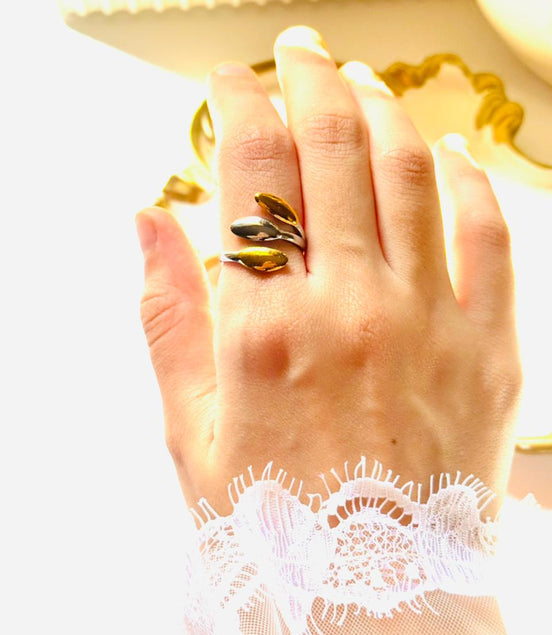Leafs silver & gold ring