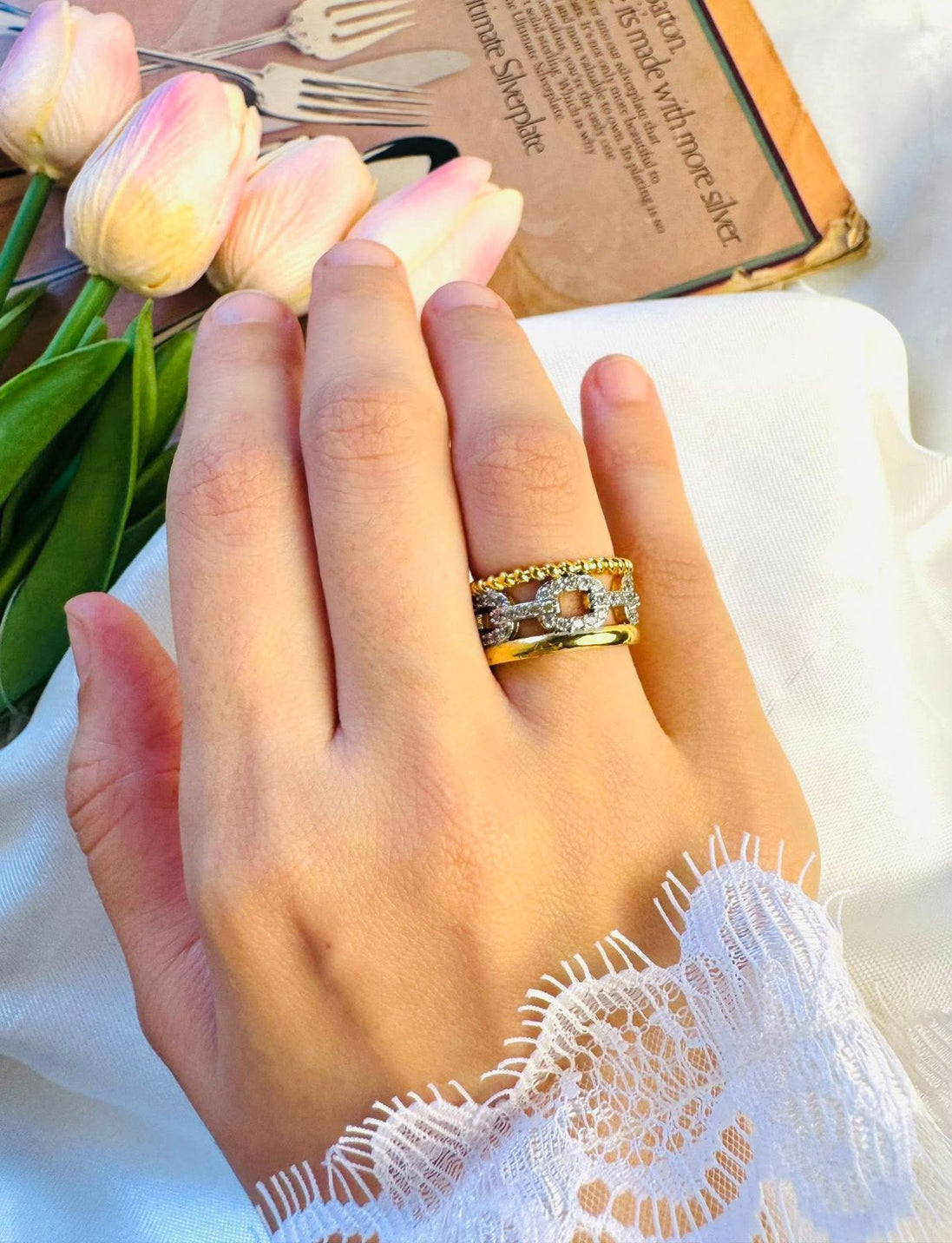 Three layer zircon ring