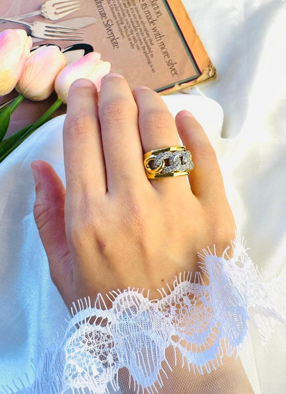 Bold Silver & gold  groumaeh long ring