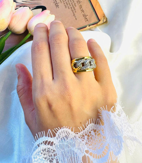 Bold Silver & gold  groumaeh long ring