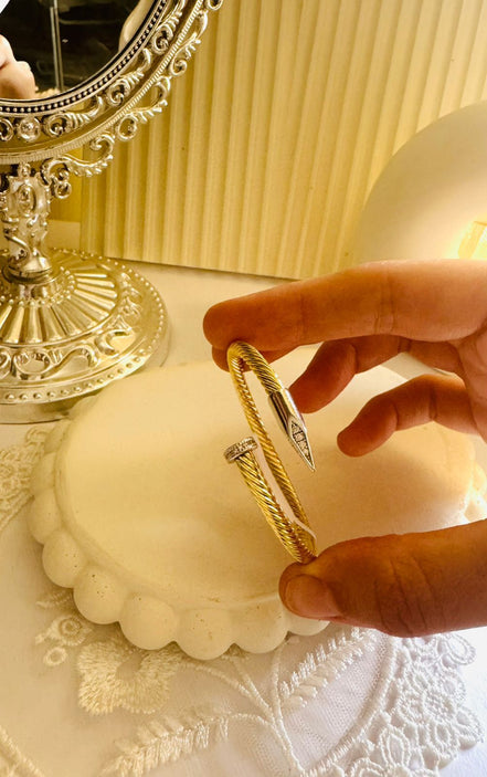 Gold nail  zircon bangle