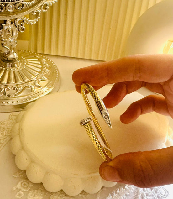 Gold nail  zircon bangle